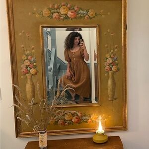 Anemone Brown Puff Sleeve Midi Sundress